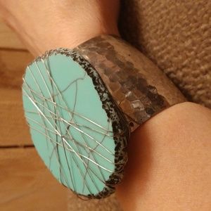 turquoise wire wrapped cuff bracelet